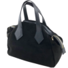 Black Suede Mini Satchel Bag with Leather Handles