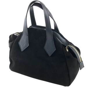 Black_handbag_with_leather_handles_on_a_white_background.png Black Suede Mini Satchel Bag with Leather Handles