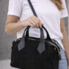 Black Suede Mini Satchel Bag with Leather Handles